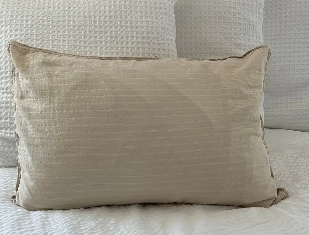 DKNY Pure Standard Queen Pillow Sham Cotton Textured Neutral Tie Back Slub 20x30